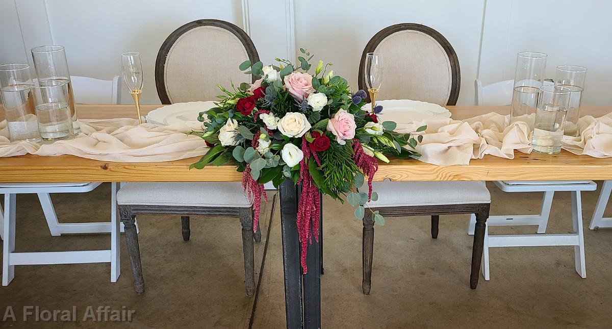 RF1533- Burgundy and Blush Head Table Arrangment