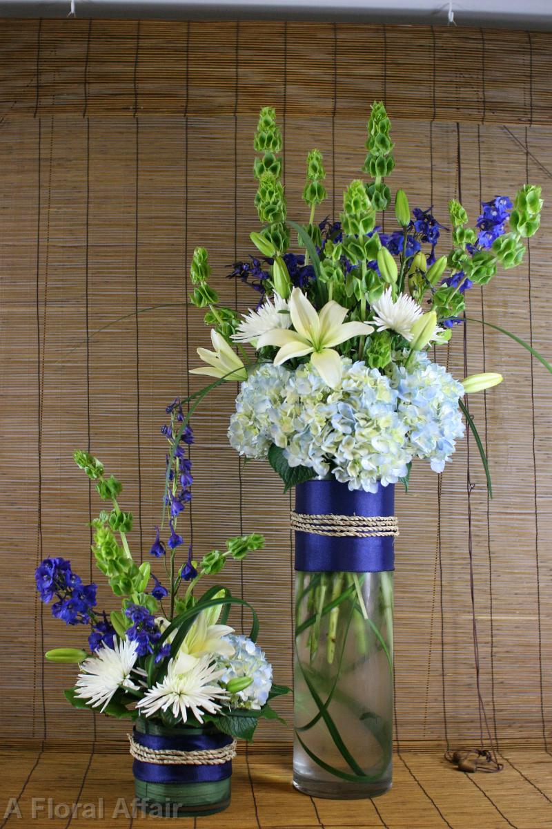 RF1057-Cobalt Blue, Light Blue, Green and White Elegant Tall Centerpiece