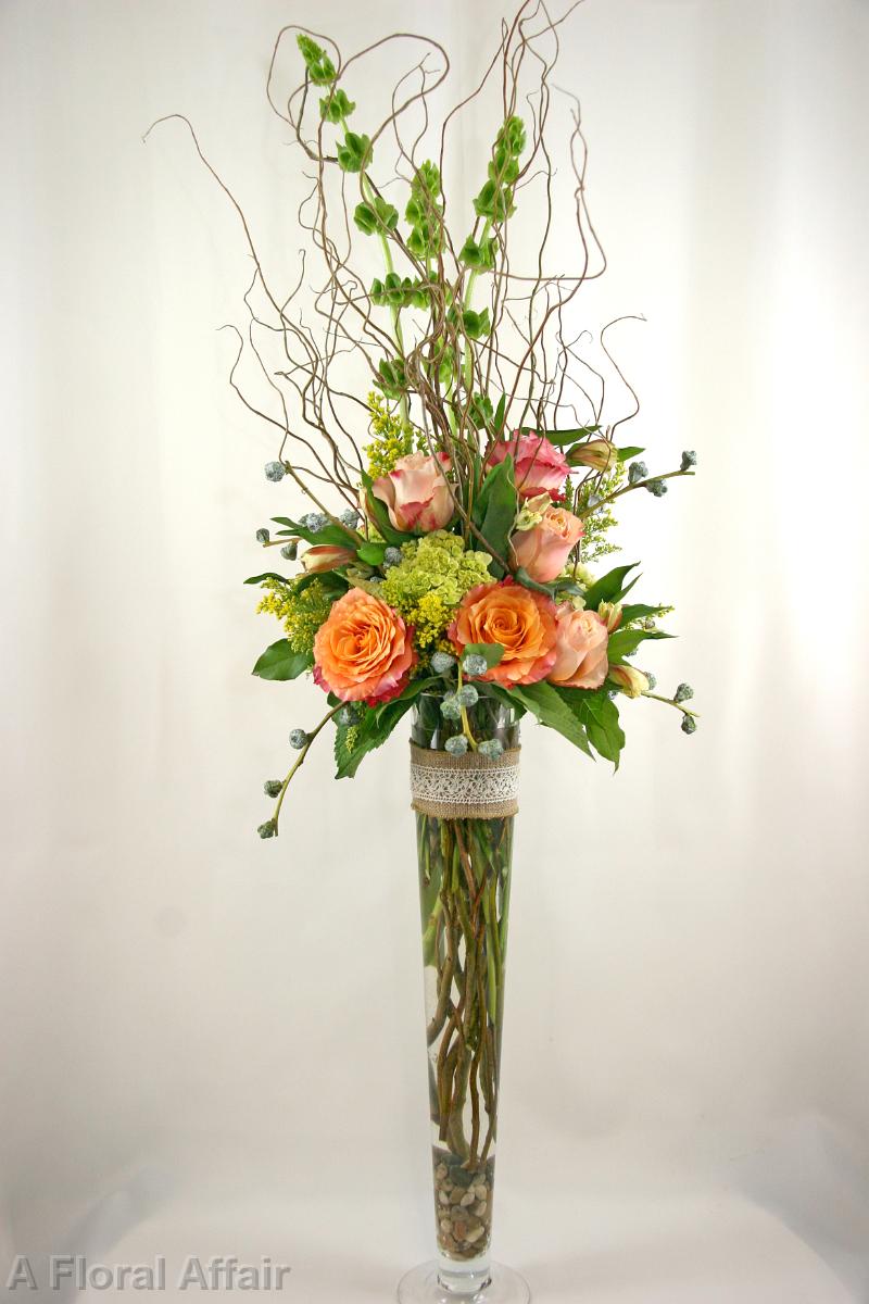 RF1072-Apricot and Green Garden Chic Tall Centerpiece