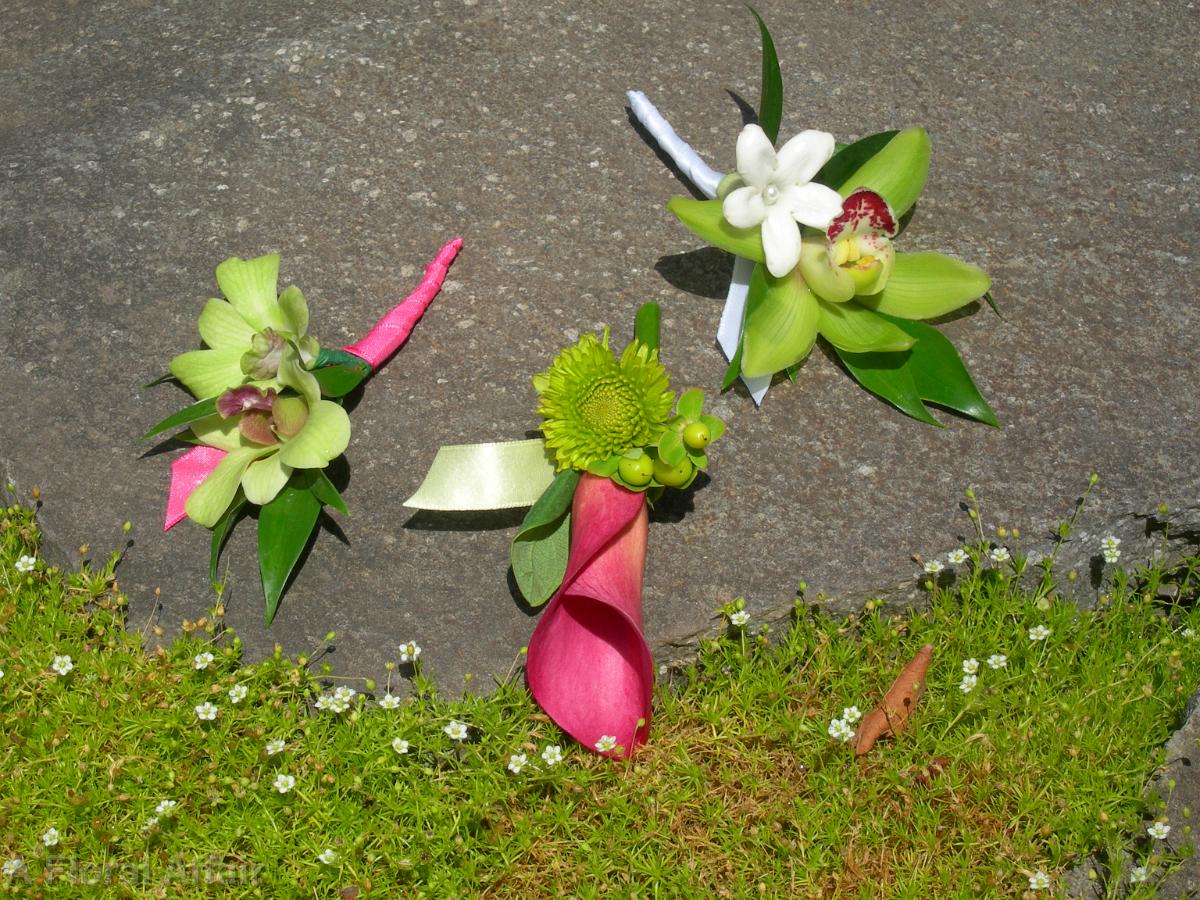 BF0312-Bright Green and Pink Boutonnieres