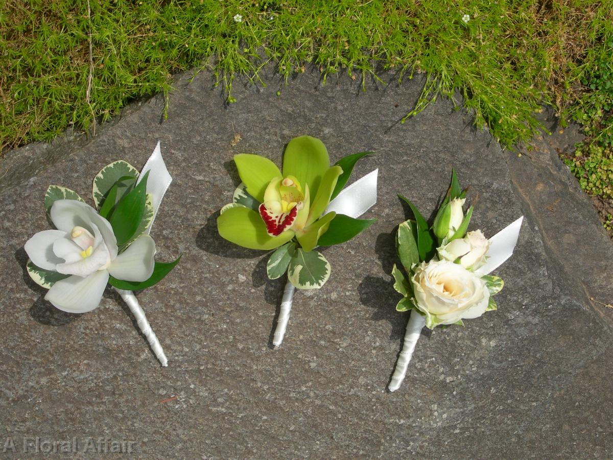 BF0330-White Cymbidium Orchid Boutonniere