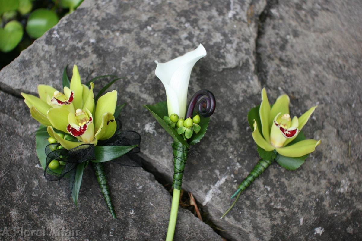 BF0465-Modern Green White and Black Boutonnieres