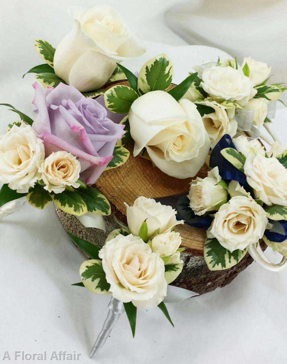 BF0657-Ivory and Lavender Boutonnieres and Corsages