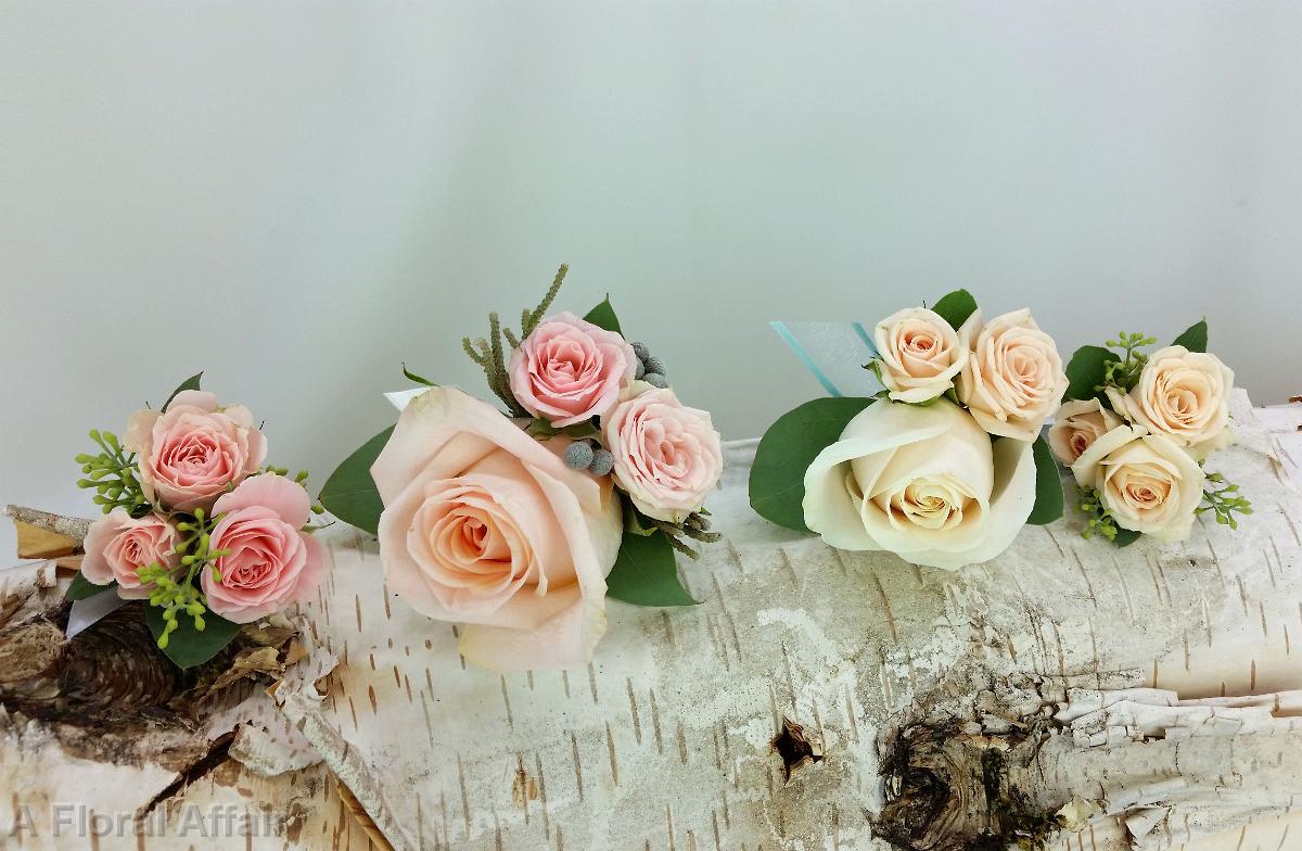 BF0723-Blush Pink and Cream Rose Boutonnieres