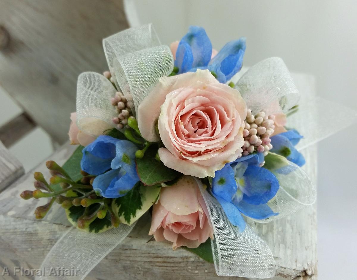 BF0712-Soft Pink and Cornflower Blue Wrist Corsage