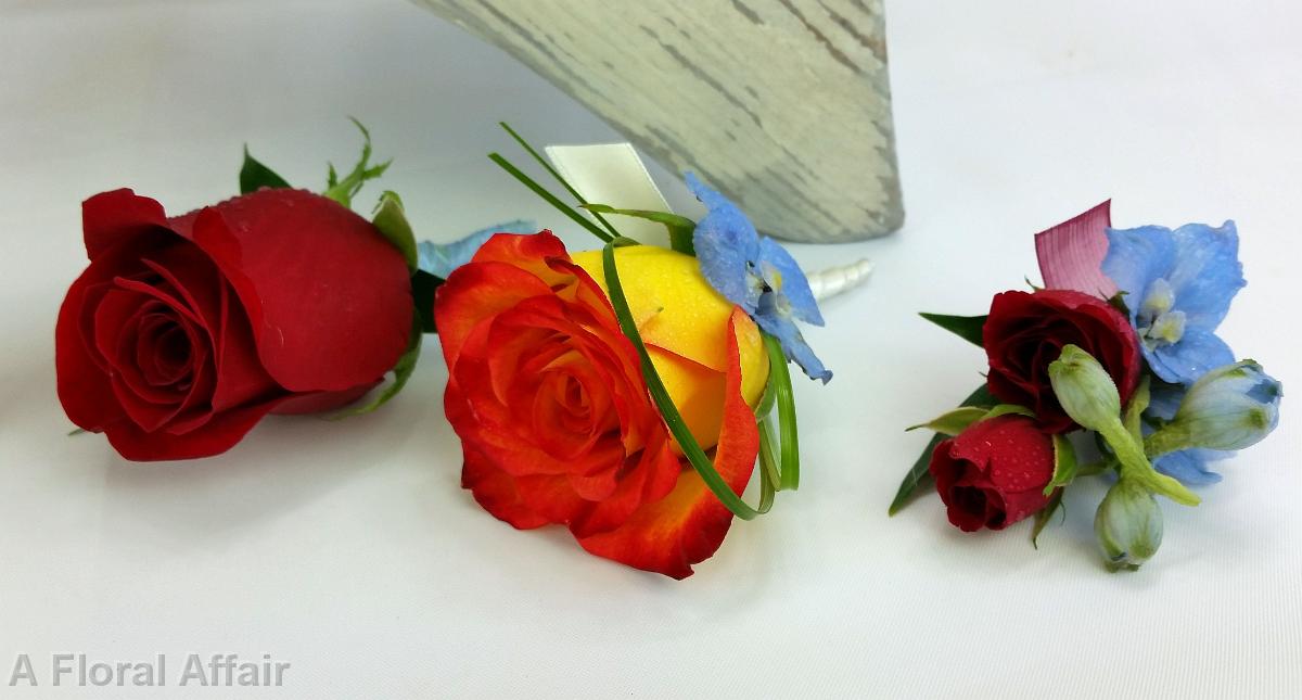 BF0702-Red, Yellow and Blue Boutonnieres