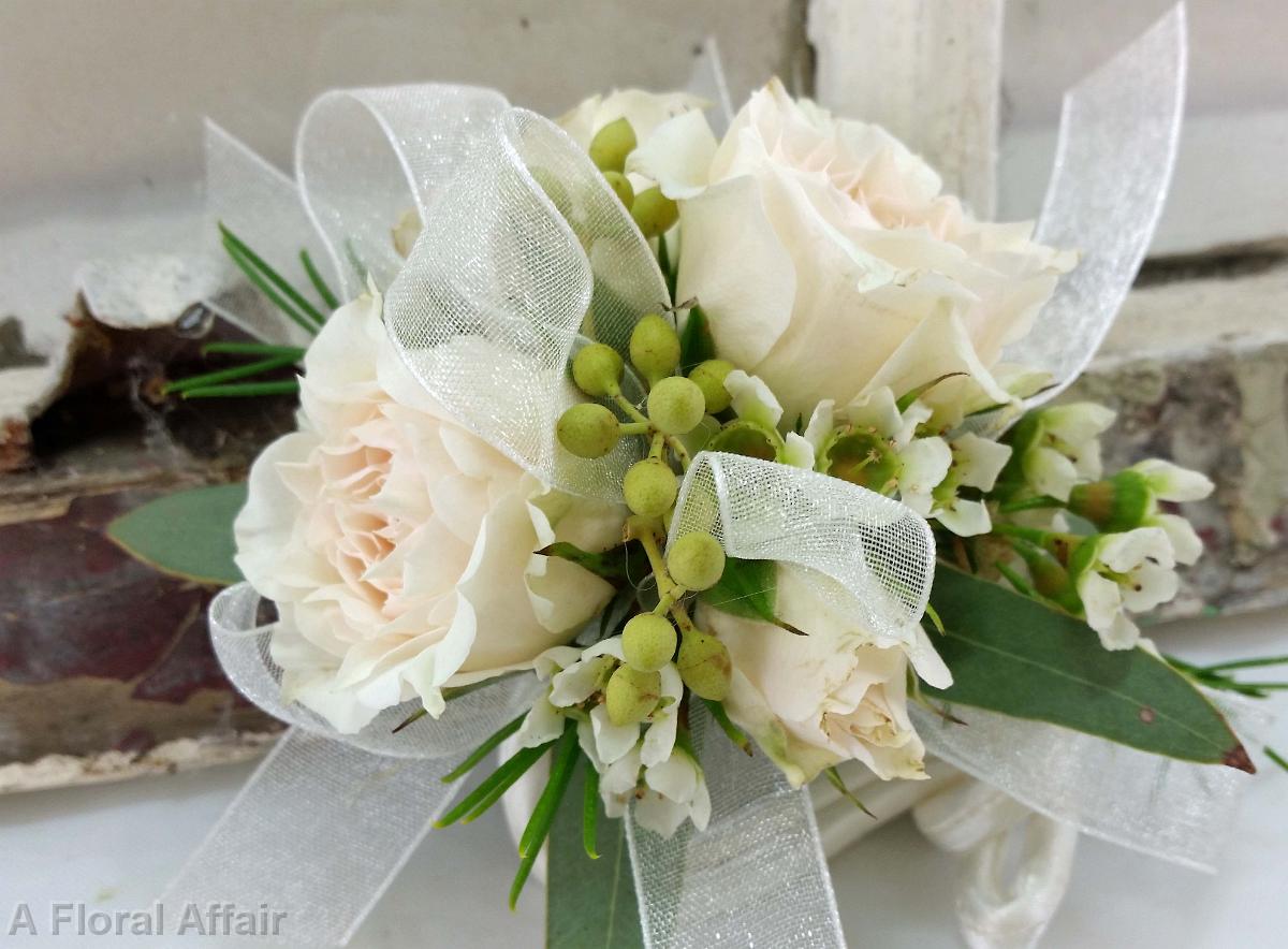 BF0677-Natural Ivory Spray Rose Wrist Corsage